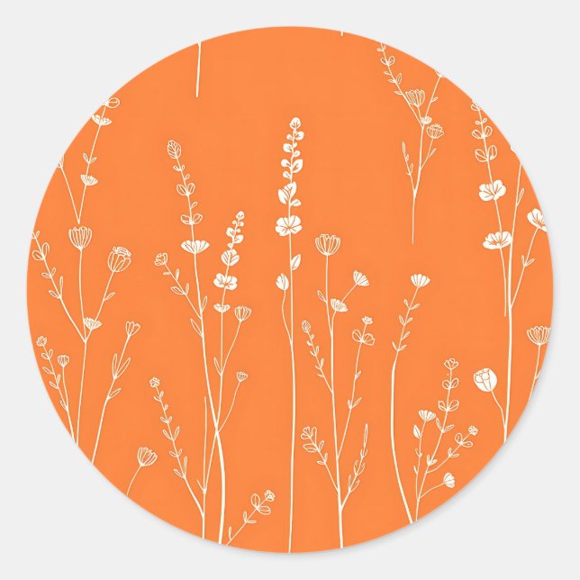 Burnt Orange Wildflower Minimal Pattern Classic Round Sticker (Front)
