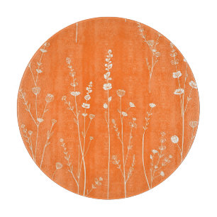 Burnt Orange Wildflower Minimal Pattern Cutting Board