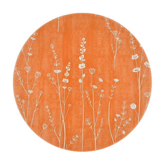 Burnt Orange Wildflower Minimal Pattern Cutting Board (Front)
