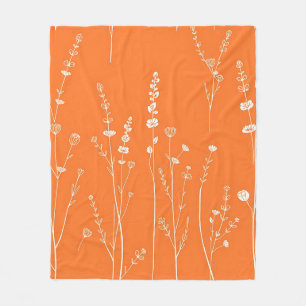 Burnt Orange Wildflower Minimal Pattern Fleece Blanket
