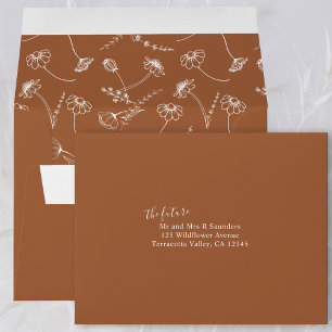 Burnt Orange Wildflower Sketch Self Addressed RSVP Envelope