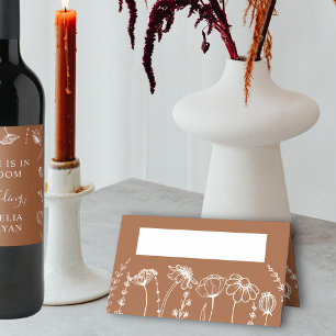 Burnt Orange Wildflower Sketch Simple Floral Place Card