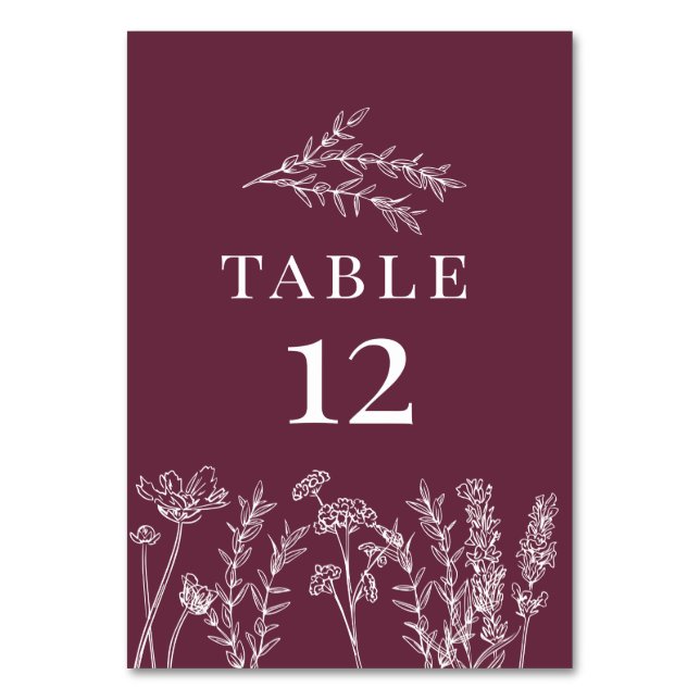 Burnt Orange Wildflower Table Card Number (Front)