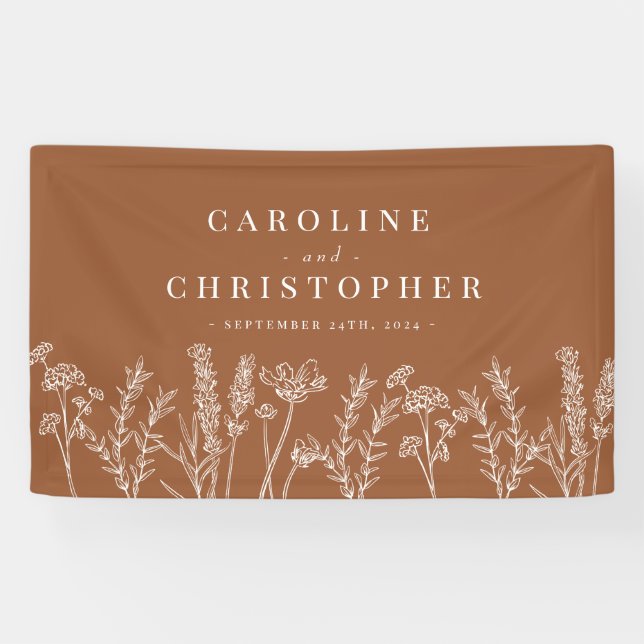 Burnt Orange Wildflower Wedding Banner (Horizontal)