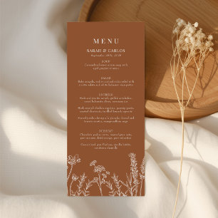Burnt Orange Wildflower Wedding Flat Menu