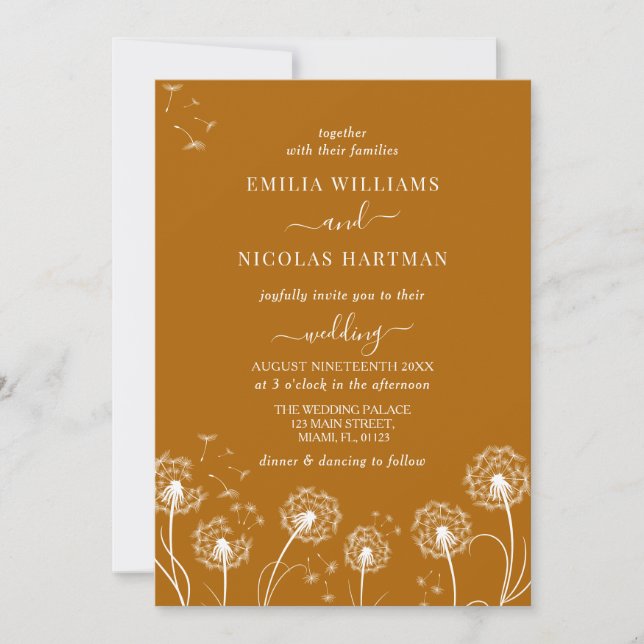 Burnt Orange Wildflower Wedding  Invitation (Front)