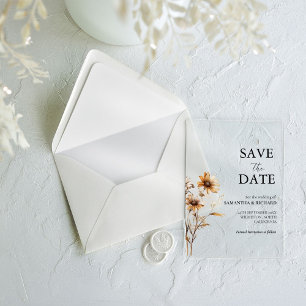Burnt Orange Wildflower Wedding Save The Date Acrylic Invitations