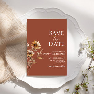 Burnt Orange Wildflower Wedding Save The Date Invitation
