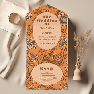 Burnt Orange Wildflowers Wedding All In One Invitation