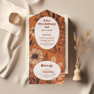 Burnt Orange Wildflowers Wedding All In One Invitation