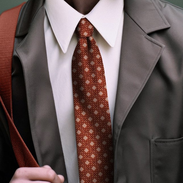 Burnt Orange William Morris Floral Golden Star  Tie (Creator Uploaded)