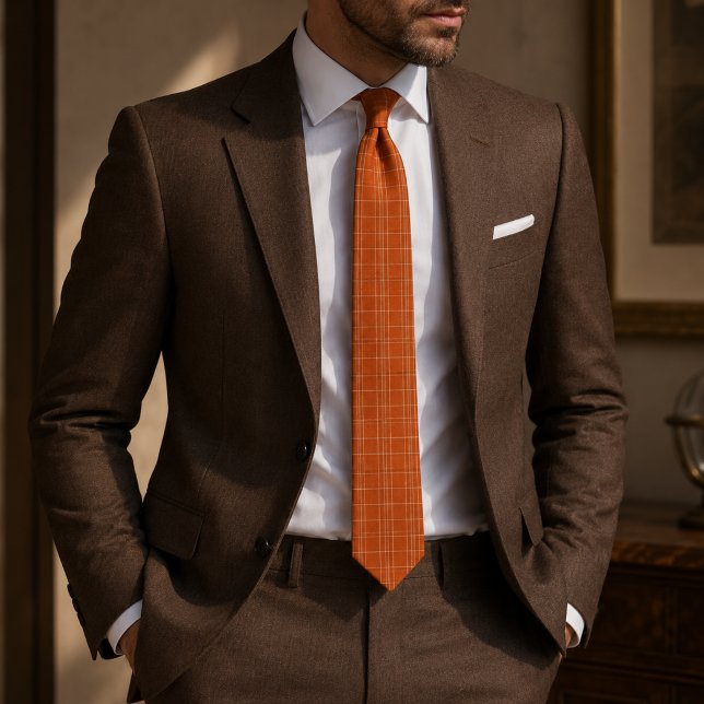 Burnt Orange Windowpane Plaid Tie (Creator Uploaded)