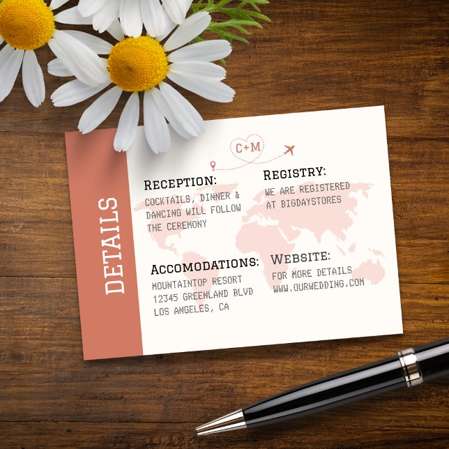Burnt Orange World Map Destination Wedding   Enclosure Card (Creator Uploaded)