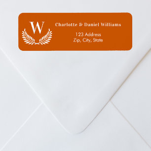 Burnt orange wreath monogram return address label