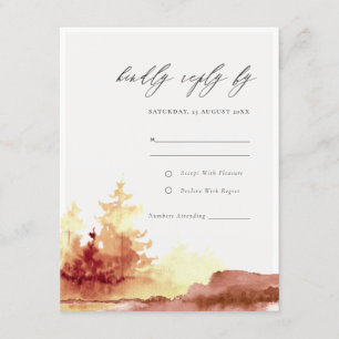 Burnt Orange Yellow Fall Trees Wedding RSVP Enclosure Card