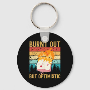 Burnt Out But Optimistic Cute Marshmallow Camping Key Ring