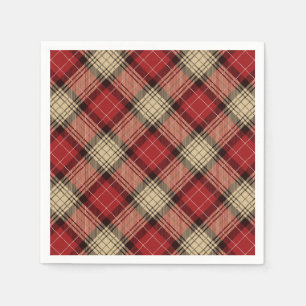 Burnt Red Beige Modern Scottish Tartan Christmas Napkin