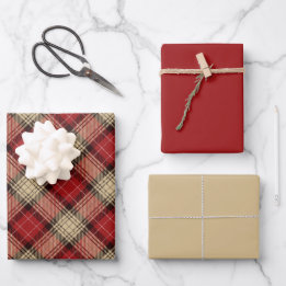Burnt Red Beige Modern Scottish Tartan Christmas Wrapping Paper Sheet
