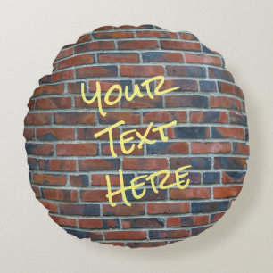 Burnt Red Brick Custom Graffiti Round Cushion
