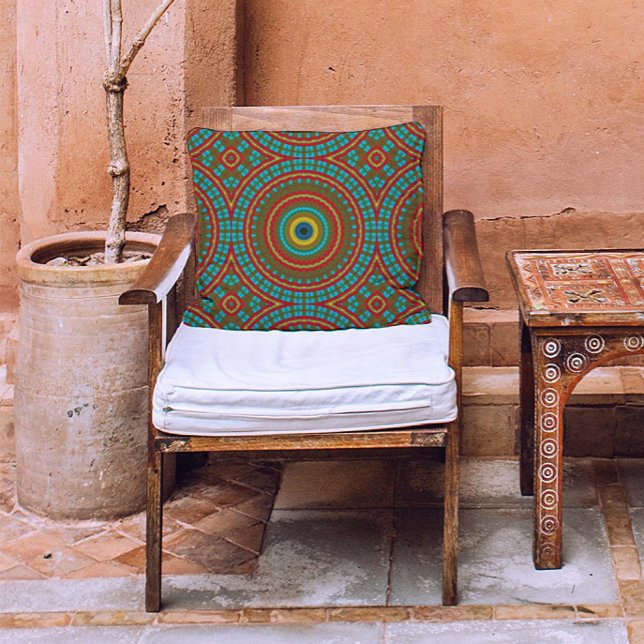 Burnt Red Ochre Teal Rustic Boho Geometric Pattern Cushion (Creator Uploaded)