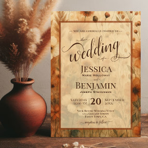 Burnt Sienna Boho Floral Stylish Script Wedding Invitation