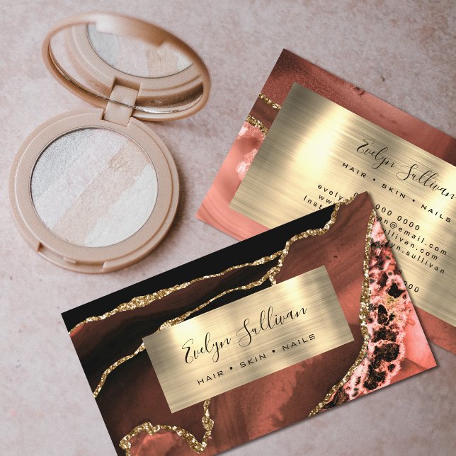 Burnt Sienna Brown Gold Foil Agate Business Card (Creator Uploaded)