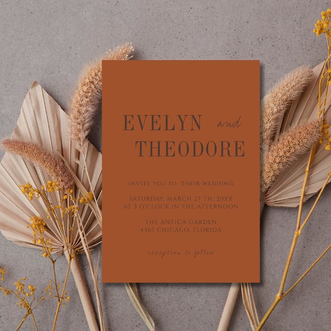 Burnt Sienna & Espresso Minimalist Simple Wedding Invitation (Creator Uploaded)