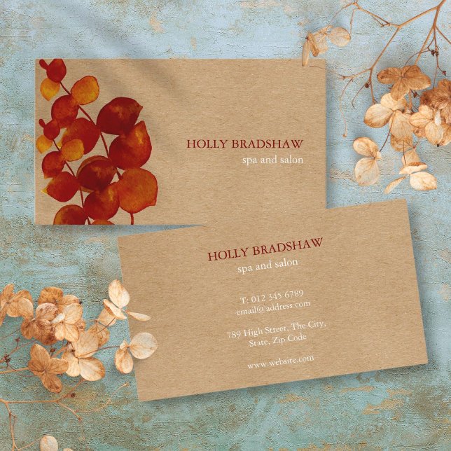 Burnt Sienna Eucalyptus Leaves Rustic Kraft Business Card (Burnt Sienna Eucalyptus Leaves Rustic Kraft Business Card)