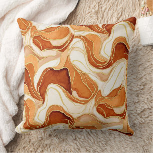 Burnt Sienna Gold Marble Abstract Fluid Cushion