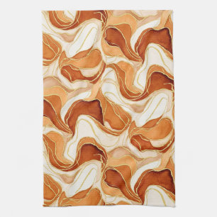 Burnt Sienna Gold Marble Abstract Fluid Tea Towel
