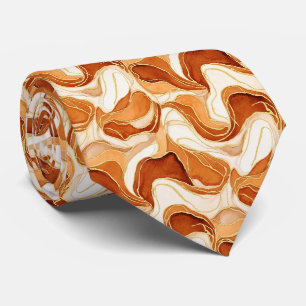 Burnt Sienna Gold Marble Abstract Fluid Tie