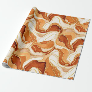 Burnt Sienna Gold Marble Abstract Fluid Wrapping Paper