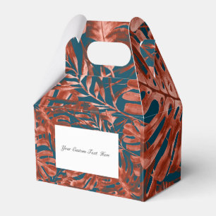 Burnt Sienna & Teal Tropical Palm Leaves Wedding Favour Box