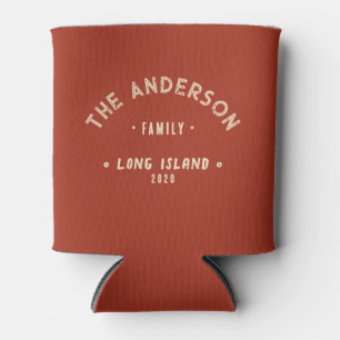 Burnt Sienna Vintage Seaside Family Name Can Cooler
