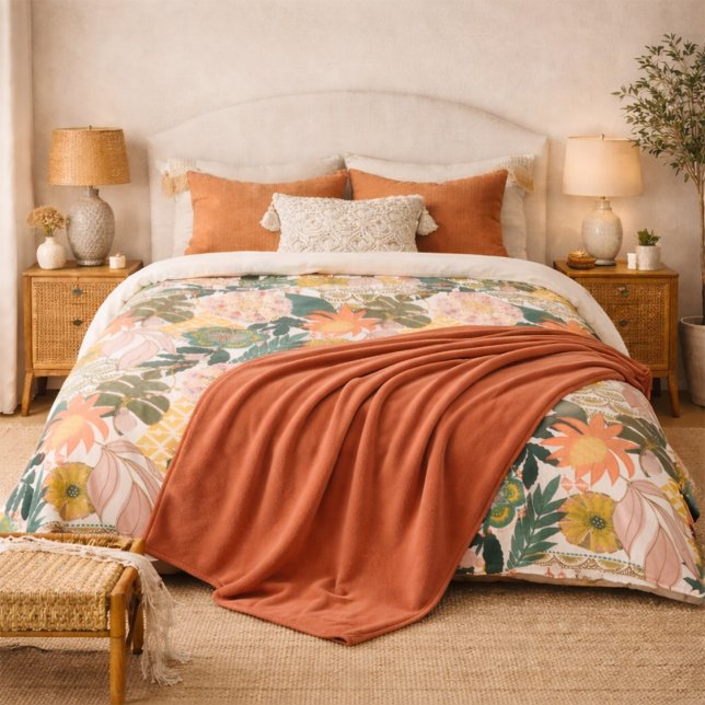 Burnt Terracotta Orange Solid Accent Fleece Blanket (Creator Uploaded)