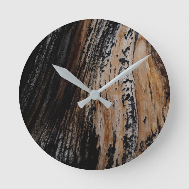 Burnt Tree Bark Texture Round Clock (Front)