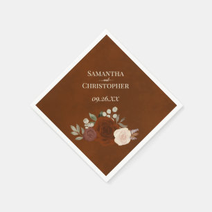 Burnt Umber Boho Floral Diagonal Wedding Napkin