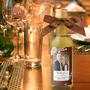 Burnt Umber Boho Roses Wedding Thank You Mini Wine Label