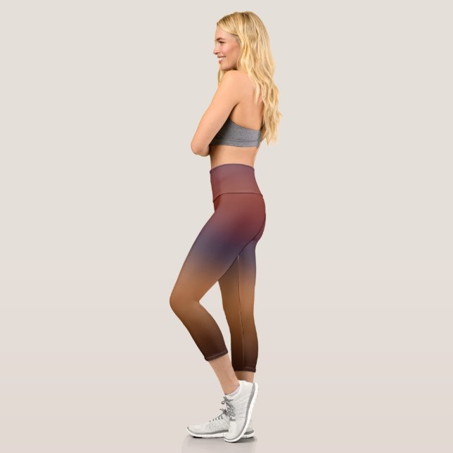 Burnt umber dark blue tan and brown gradient capri leggings (Left)