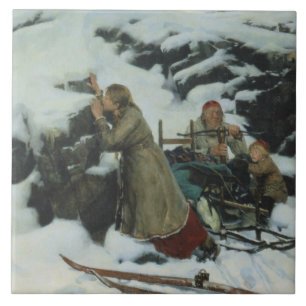 Burnt Village in Winter (by Albert Edelfelt) Ceramic Tile