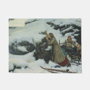 Burnt Village in Winter (by Albert Edelfelt) Doormat