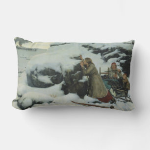 Burnt Village in Winter (by Albert Edelfelt) Lumbar Cushion