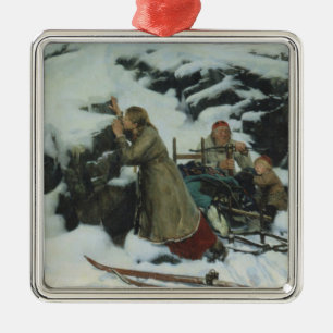 Burnt Village in Winter (by Albert Edelfelt) Metal Ornament