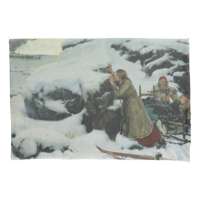 Burnt Village in Winter (by Albert Edelfelt) Pillowcase (Front-Left)