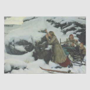 Burnt Village in Winter (by Albert Edelfelt) Tissue Paper