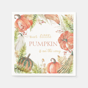 Burnt Watercolor Pumpkin Fall Floral Baby Shower Napkin