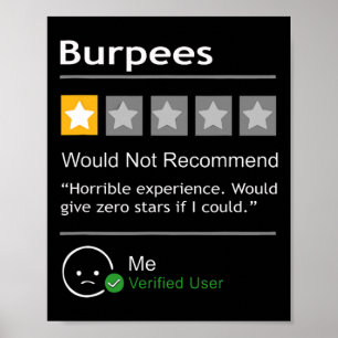 Burpees Would Not Recommend Men Women Gift Funny W Poster