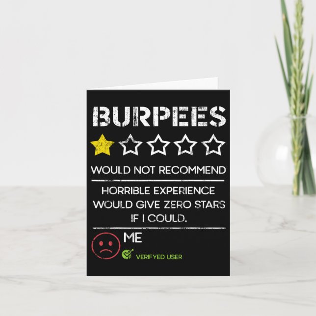 Burpees Would Not Recommend Zero Stars Funny Gym H Card (Front)