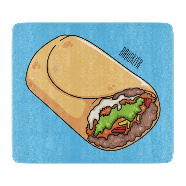 Burrito cartoon illustration cutting board (Front)