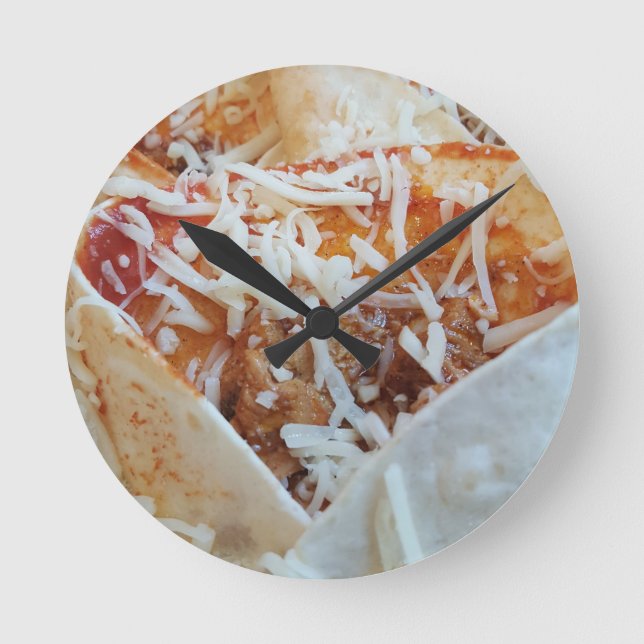 Burrito Cheese Funny Food Background Round Clock (Front)